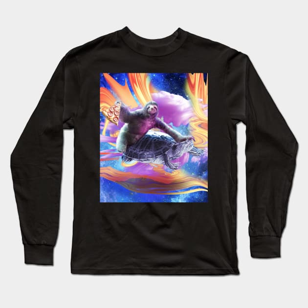 Trippy Space Sloth Turtle - Sloth Pizza Long Sleeve T-Shirt by Random Galaxy